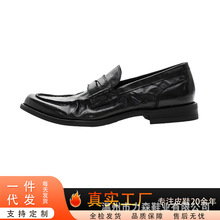 2025新款秋季透气乐福鞋进口胎牛皮一脚蹬乐鞋真皮褶皱皮休闲皮鞋