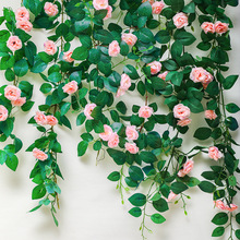 仿真玫瑰花藤裝飾空調管道遮擋纏繞牆面綠植薔薇藤條 假花藤蔓