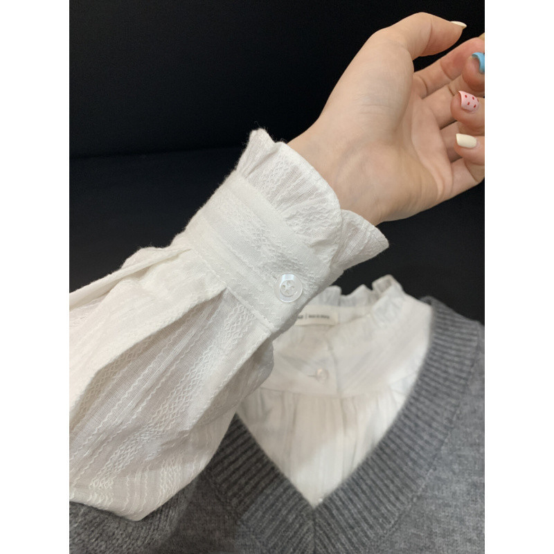 2025小红书爆款法式立领木耳边白色衬衫女秋季新款花边内搭打底|undefined