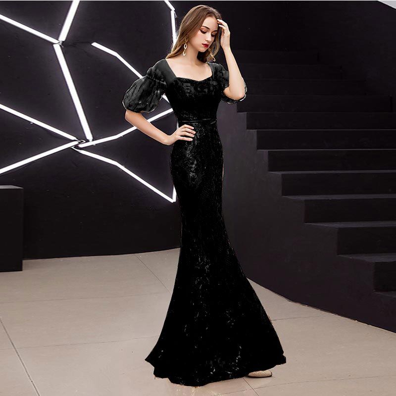 El Comercio Exterior de Europa y América Amazon AliExpress deseo nuevo sexy fishtail sequined puff manga adelgazamiento elegante vestido noche