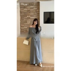 秋季法式感修身百搭纯欲露肩上衣+气质高腰显瘦包臀裙套装女