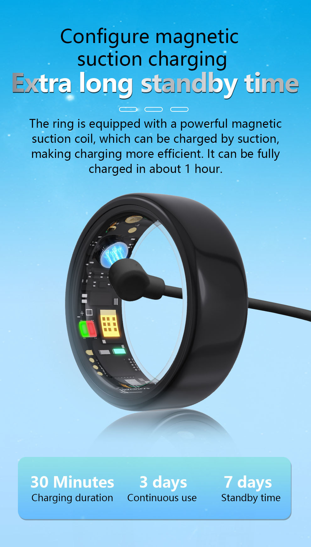 Smart Ring R11M Herzfrequenz- und Blutzuckermessung Fitness-Tracker Titanstahl vergoldet Größe 17 EU 10 US_voghion.com