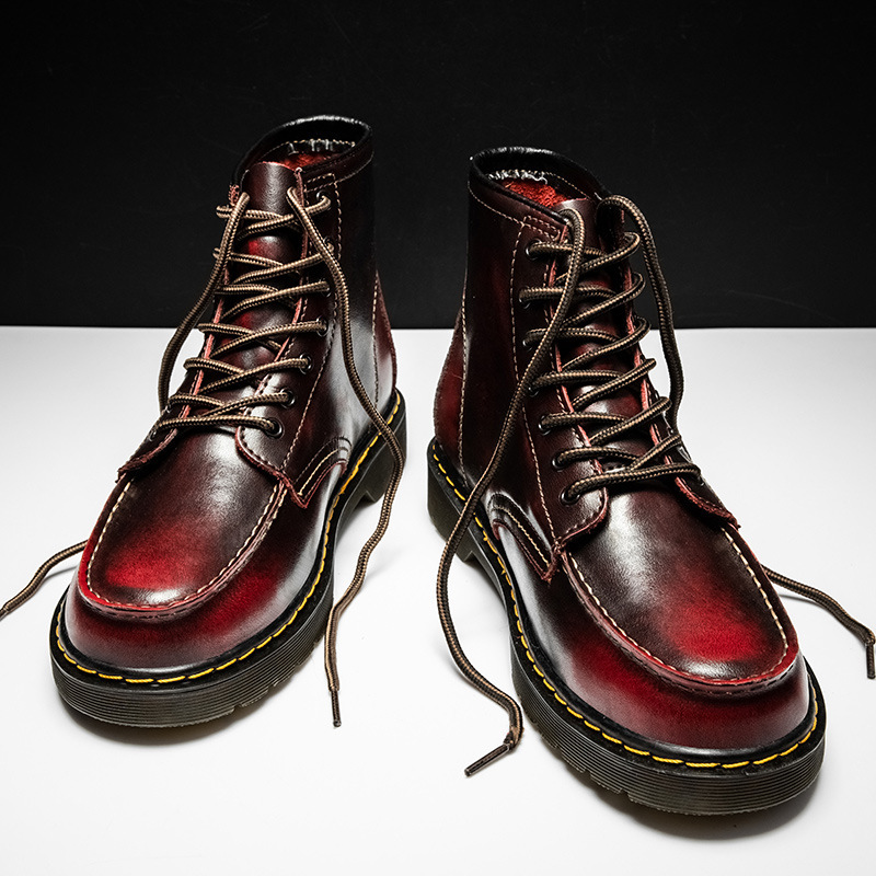 Cross-border Lace-up Men's Martin Boots High-top Shoes Men's Gentleman's Workwear Shoes Cowhide Men's Ankle Boots Retro Color-polished Men's Leather Boots