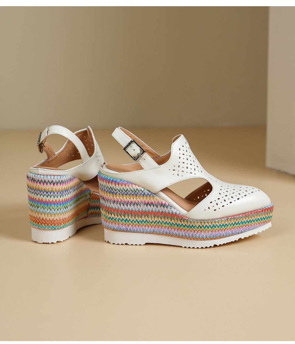 Sandal cao gót nữ mũi kín đế xuồng 10 cm phong cách La Mã — xanh lam, màu mơ chi tiết 14