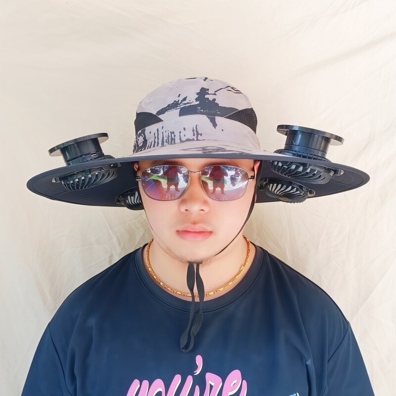 ソーラーファン付き帽子、一体型釣り帽子、男性用アウトドア登山帽子、ファン付き帽子、600mAh、スチールリング付き|undefined