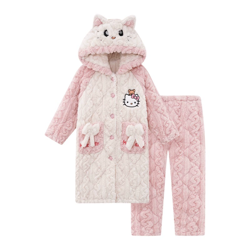 Хеллоkitty, милая стеганая зимняя на bathrobe, теплая кофта капюшон, мультяшный пижама, набор
