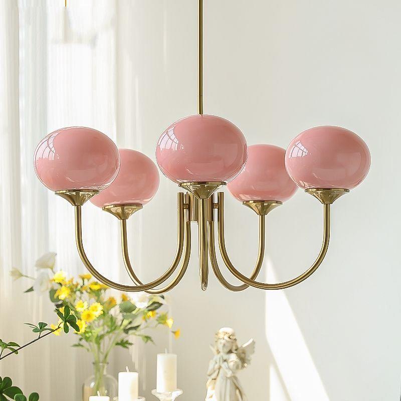 Pink Living Room Chandelier, Medieval Creative Warm Bedroom Master Bedroom Lamp, French Retro Cream Magic Bean Restaurant Lamp