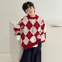 男童红色毛衣冬季加厚儿童线衣2025秋冬新款中大童装冬装针织衫潮