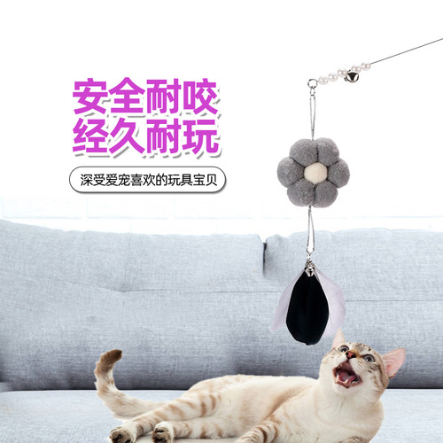 Steel wire cat teasing stick, long pole, feather with bell, fairy stick, bite-resistant cat toy, occurrence toy, cat supplies wholesale