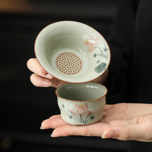 Ceramic Hand-painted Tea Ware Ge Kiln Open Piece Tea Leak Group Ceramic Filter Mesh Porcelain Perforated Tea Tea Tea Filter Tea Maker