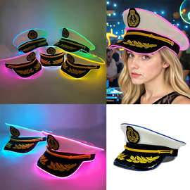 定制LED发光刺绣海军帽派对节日演出跨境帽子女款欧美船长大盖帽