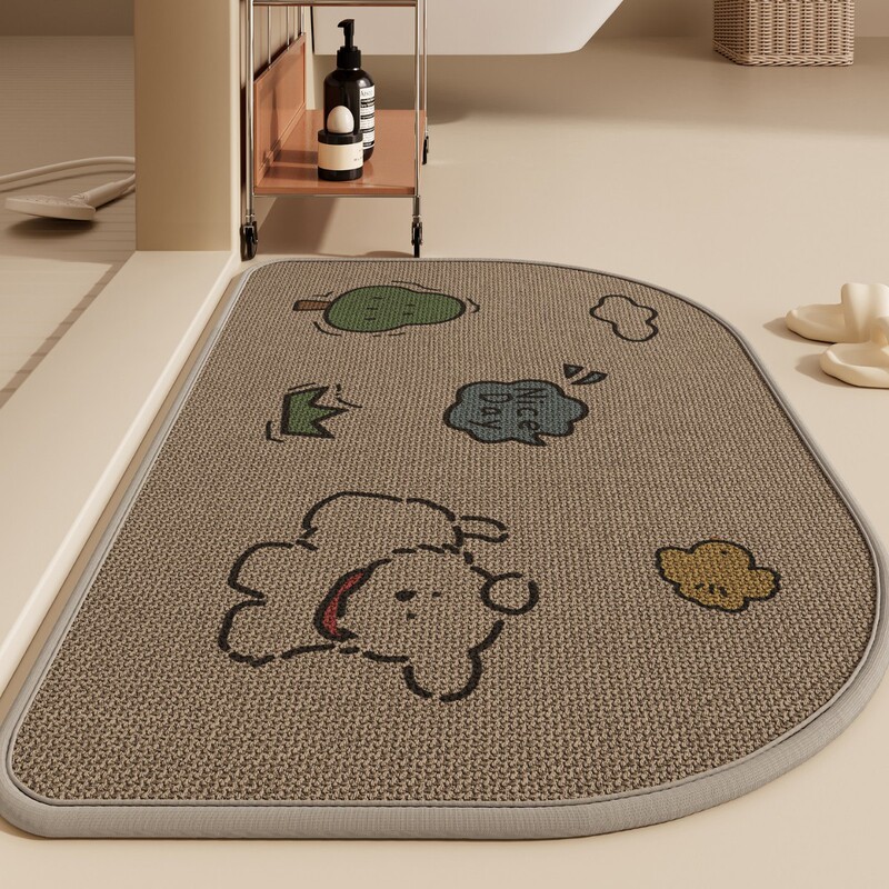 Bathroom Floor Mat New Style Cartoon Simple Woven Hemp Absorbent Foot Mat for Home Bathroom Quick-Drying Stain-Resistant Non-Slip Mat