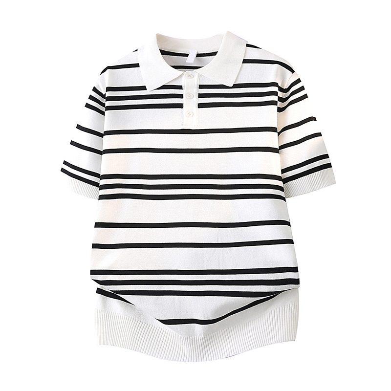 Polo camiseta de punto camiseta de manga corta hombre con solapa rayas viejas camisetas de hielo de negocios de verano fábrica transfronteriza al por mayor