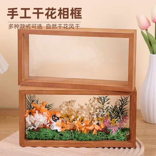 DIY Handmade Dry Flower Frame, Everlasting Flower Wooden Picture Frame, 3D Hollow Double-sided Acrylic Display Box for Desktop