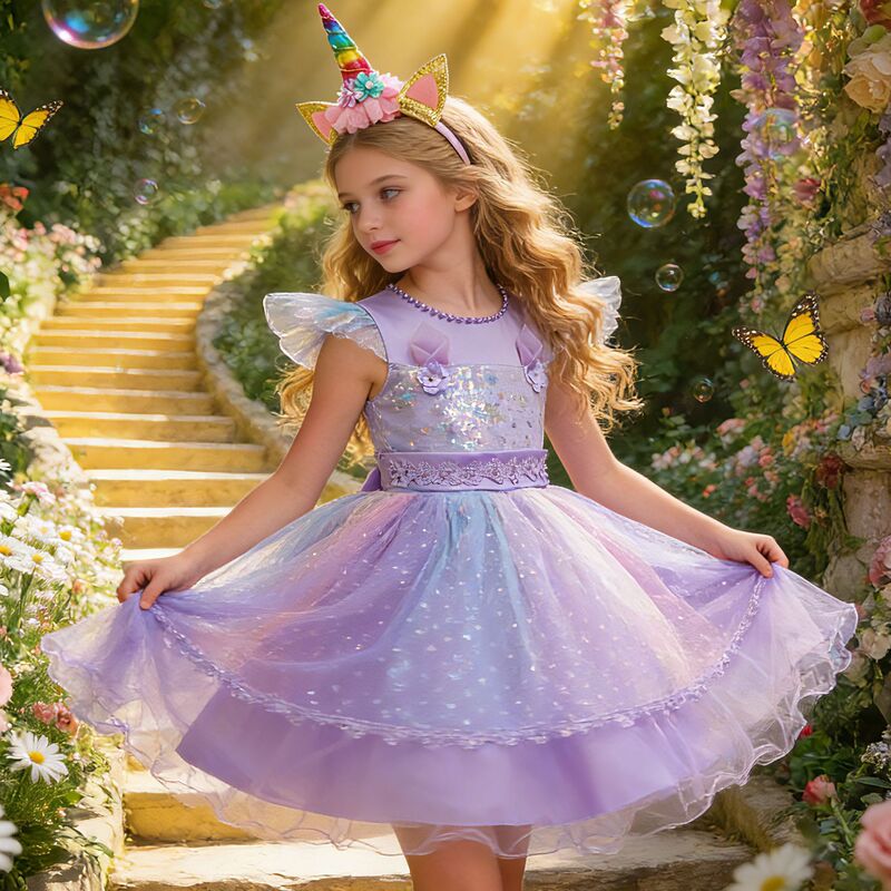 New Girls Princess Dress Unicorn Beaded Children's dress Halloween cosplay Costume Children's Dress