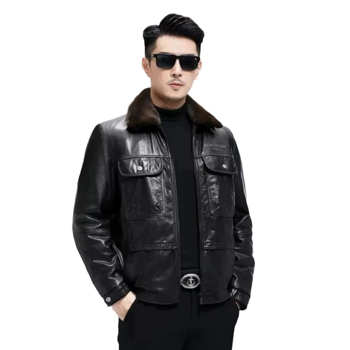 Leather removable jacket, velvet liner, cowhide, increased thickness