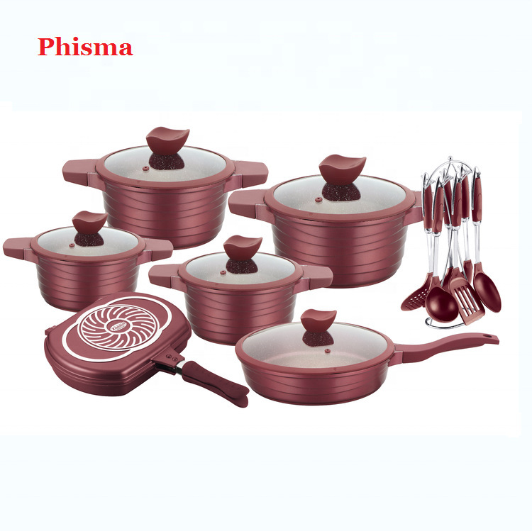 Accesorios de aluminio de cocina de alta calidad de granito antiadherente vidrio olla 18pcs set de cocina