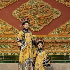 清朝吉服皇后衣装紫禁城写真プリント宮殿チェック柄ガウン旗服清朝旗服古代衣装古代スタイル