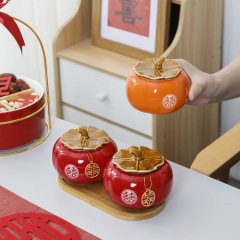 結婚祝いは万事如意柿喜糖箱茶葉缶結婚用品と結婚して新居に引っ越してプレゼントします。