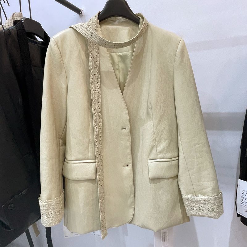 韩系蕾丝飘带领西装外套女春季2025新款设计感休闲气质小西服|undefined