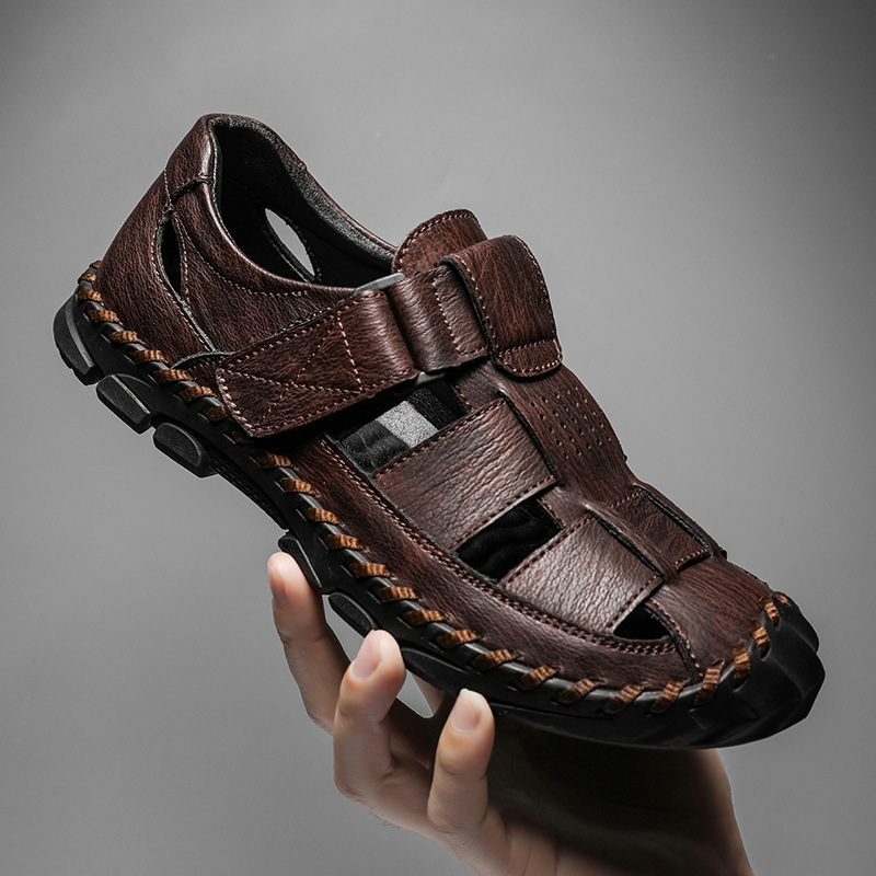Cross-border Summer Genuine Leather Soft-soled Breathable Closed-toe Non-slip Trendy Casual Clogs Men's Sandals Water_voghion.com