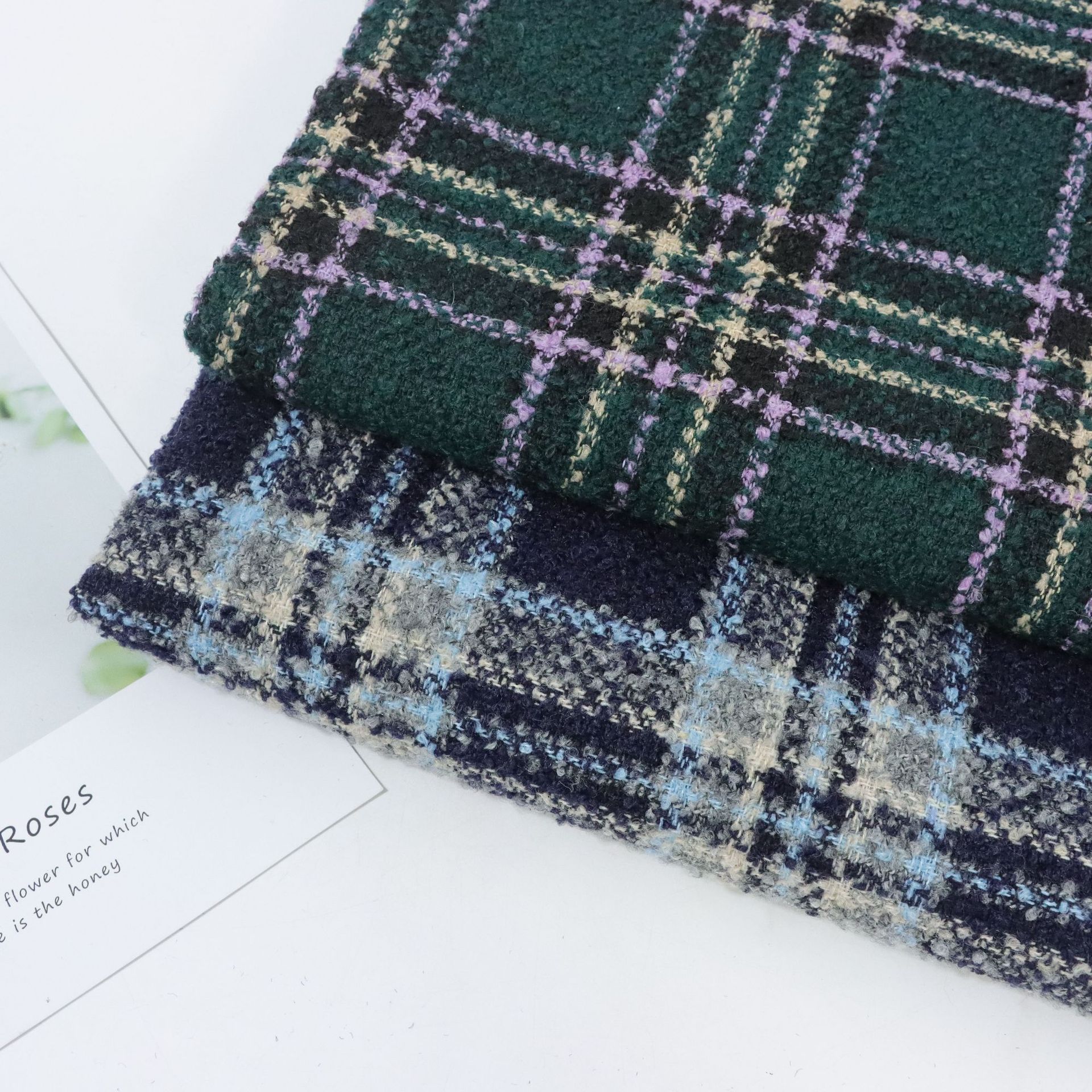 粗纺千鸟格，呢绒毛呢，磨毛格子，羊毛色织千鸟格，色织格子化纤