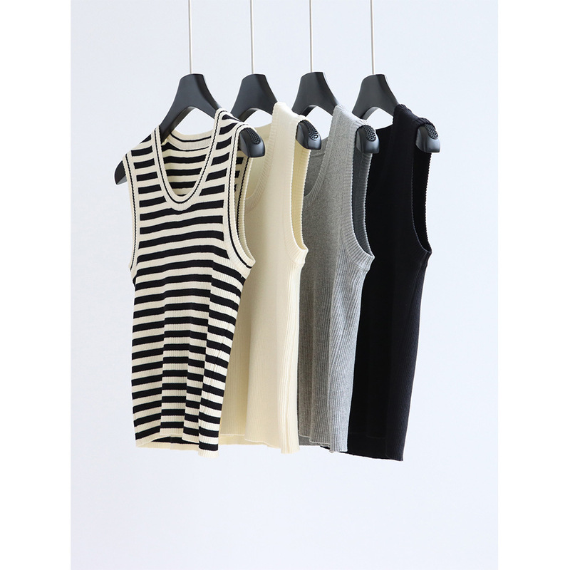RUnning AmoUnt Ice Silk U-neck Knitwear Vest Sleeveless Inner SUmmer Women's Top Simple Korean Style OUter PUllover New