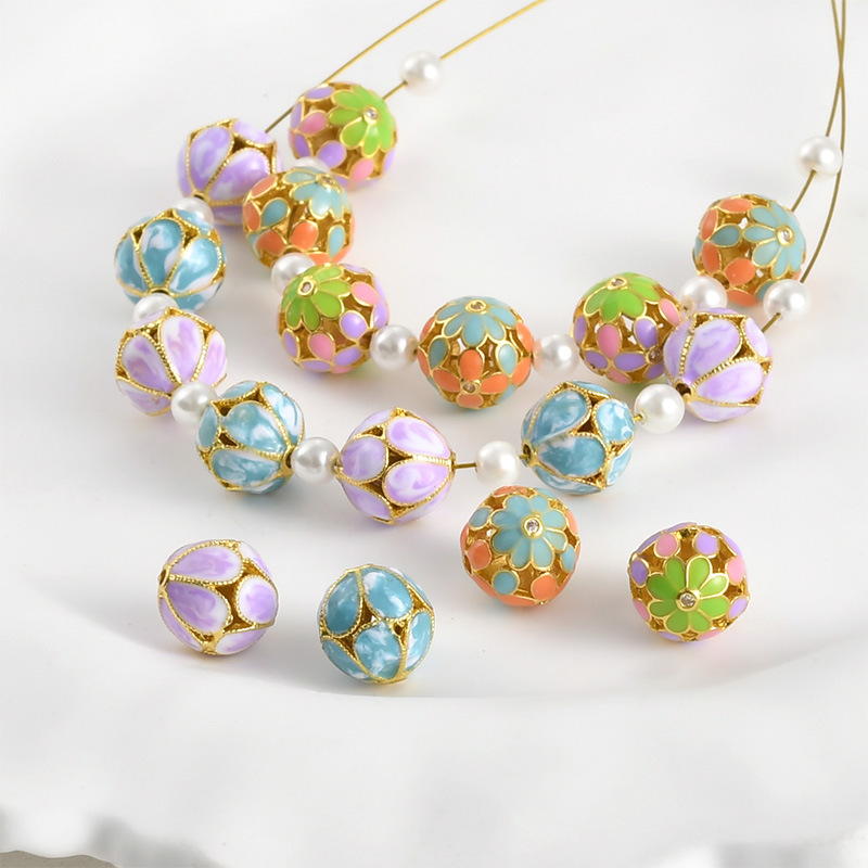 18K gold color cloisonne burning blue flower ball beaded beads diy handmade bracelet string accessories