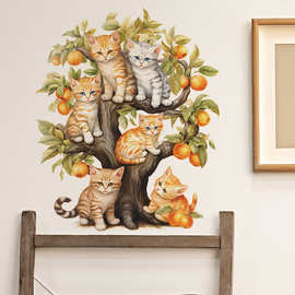 VA-F046卡通猫咪橘子树家居卧室客厅背景装饰美化墙贴画自粘批发