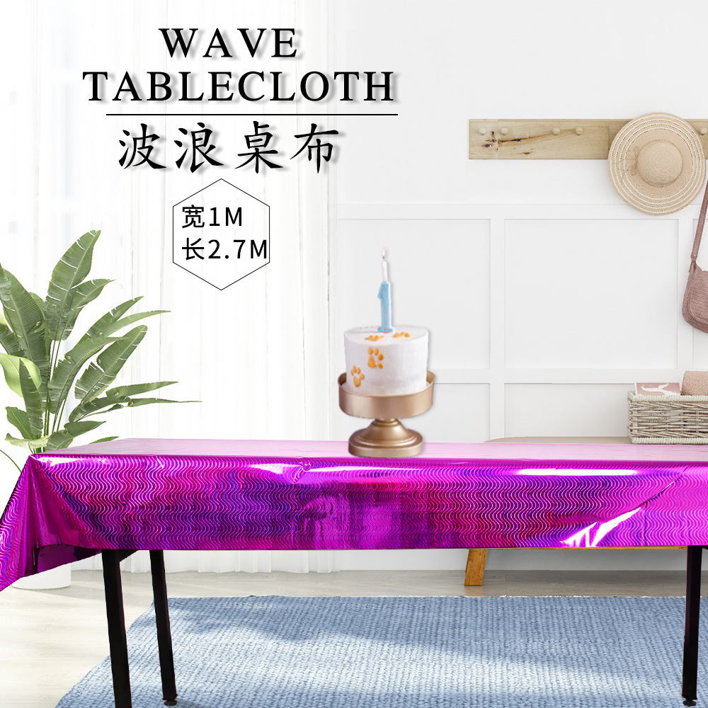 2024 New Aluminum Foil Wave Striped Tablecloth Party Birthday Decor Table Setting Cloth Disposable Tablecloth