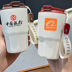 新款316不锈钢简约随性咖啡杯保温便携带提绳带吸管高颜值八角杯