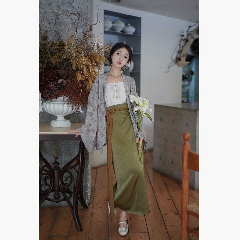 Original Hanfu by Tangyan: Wei-Jin Dynasty Pleated Robe, Accordion Pleated Suspender One-Piece Swirl Skirt, Casual Women's Spring/Summer Wear