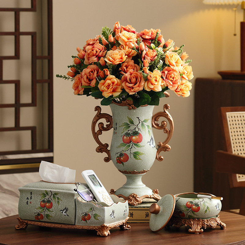 가지에 까치 - 감 여의 꽃병 일반 티슈 상자 3종 세트