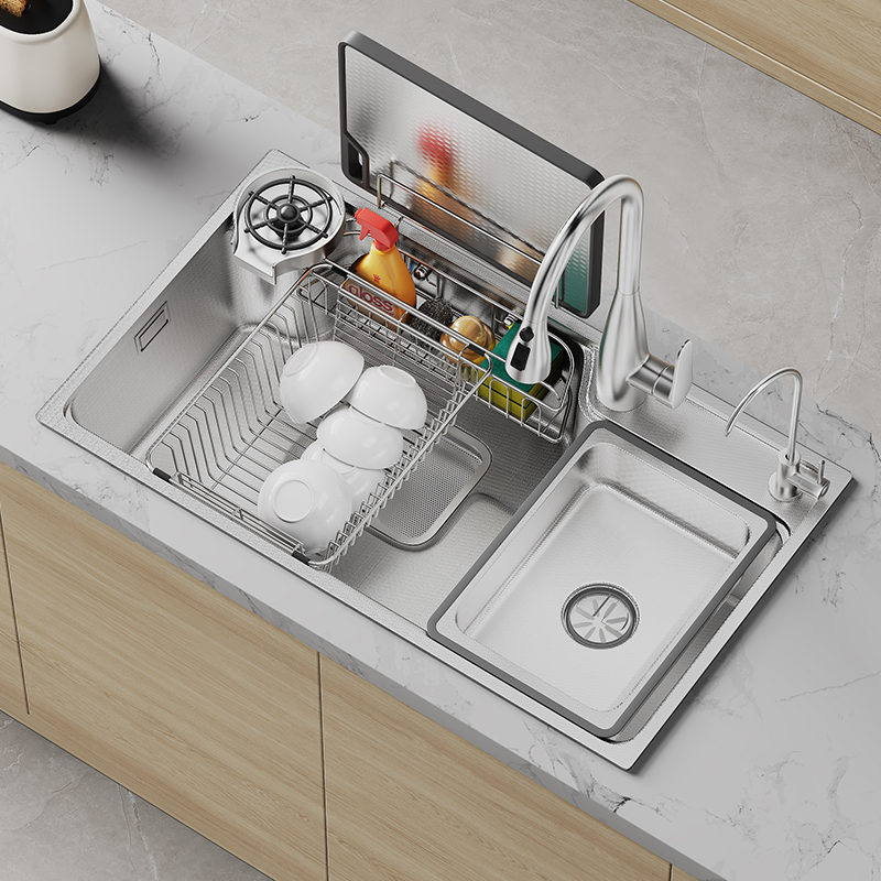 Large Single Sink, Thickened 304 Stainless Steel Sink, Japanese-Style Large Sink, Household Kitchen Sink, Dishwashing Basin, Water Basin