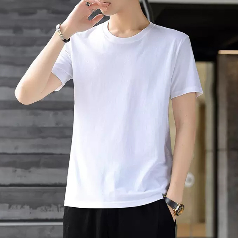 夏用の男性用純綿半袖Tシャツ、薄手、スリム、ラウンドネック、無地、トレンディ、若者と中年のカジュアルベース、快適で通気性があります。|undefined