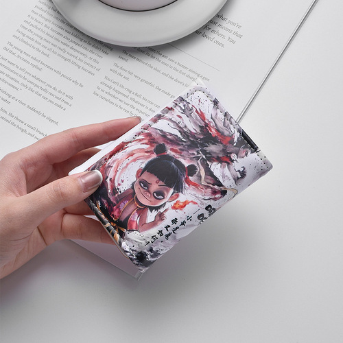 Nezha Aobing themed wallet, short style, children's multi-card slots, cartoon coin purse, large capacity, primary school student card holder, unisex