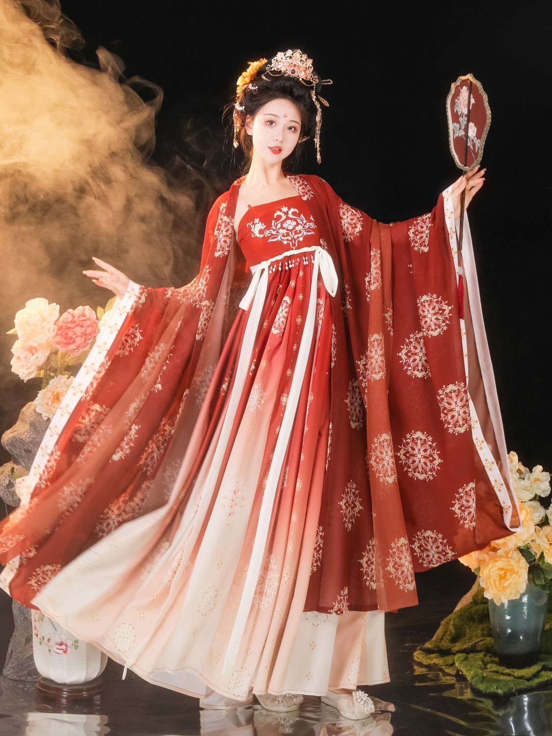 Autumn Last Night Original [Spring Flowers and Autumn Moon] Chebula Skirt Big Sleeve Shirt Tang Style Hanfu Women's Embroidery Restoration Super Fairy Spring and Summer