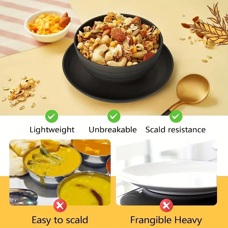 Plastic, wheat straw Material Casual Solid Color Plastic Wheat Straw Bowl Tableware 1 Set