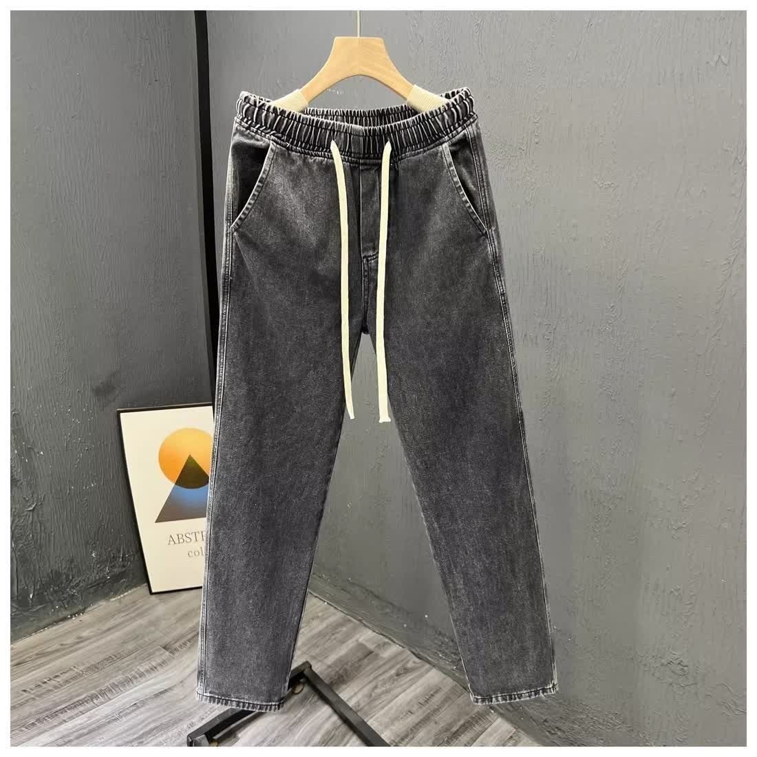 Herren Jeans Mit Elastischem Bund Lockere Sommerhose Gerade Form_voghion.com