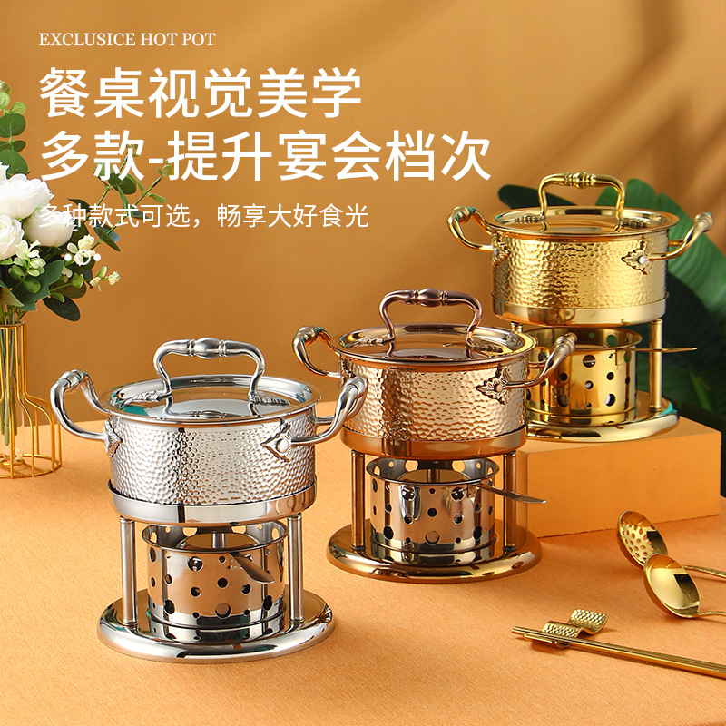 304 Stainless Steel Single-Person Mini Hot Pot with Eco-Friendly Vegetable Oil, Single-Person Hot Pot with Alcohol Stove, Soup Pot with Steamer, Chinese Style with Lid