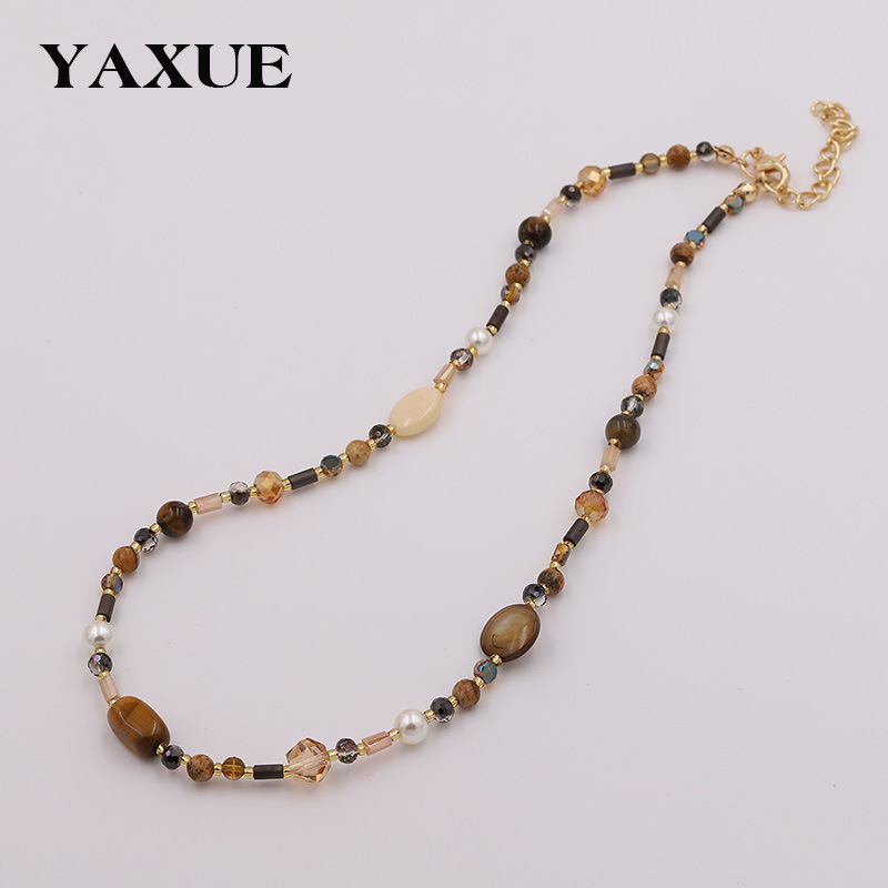 Natural Tiger Eye Beaded Women's Necklace Maillard High-end Accessories 2025 New Entry Luxury Niche Collarbone Chain Jewelry
