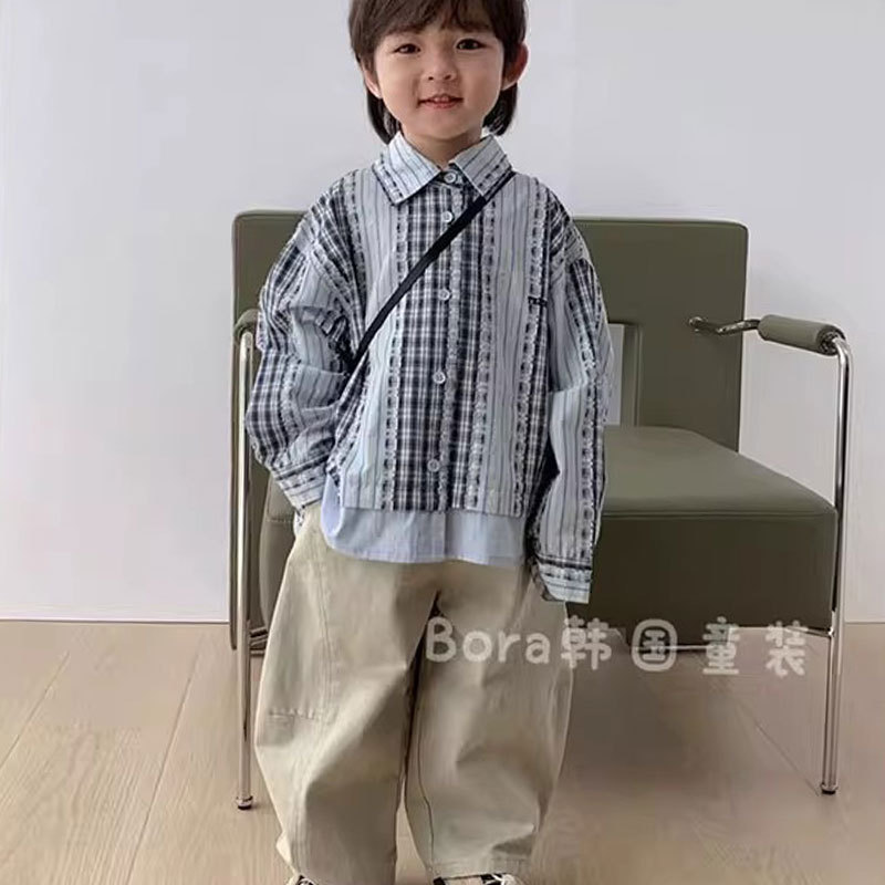 男の子シャツ 2025 春夏新作ファッショナブルな子供ベビーカジュアル長袖男の子ラペルトップトレンディ|undefined