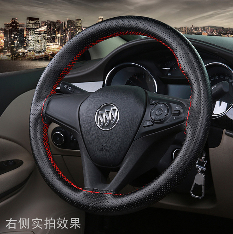 Leather car steering wheel cover cowhide hand sewing handle cover four seasons universal leather cover non-slip breathable factory direct sales