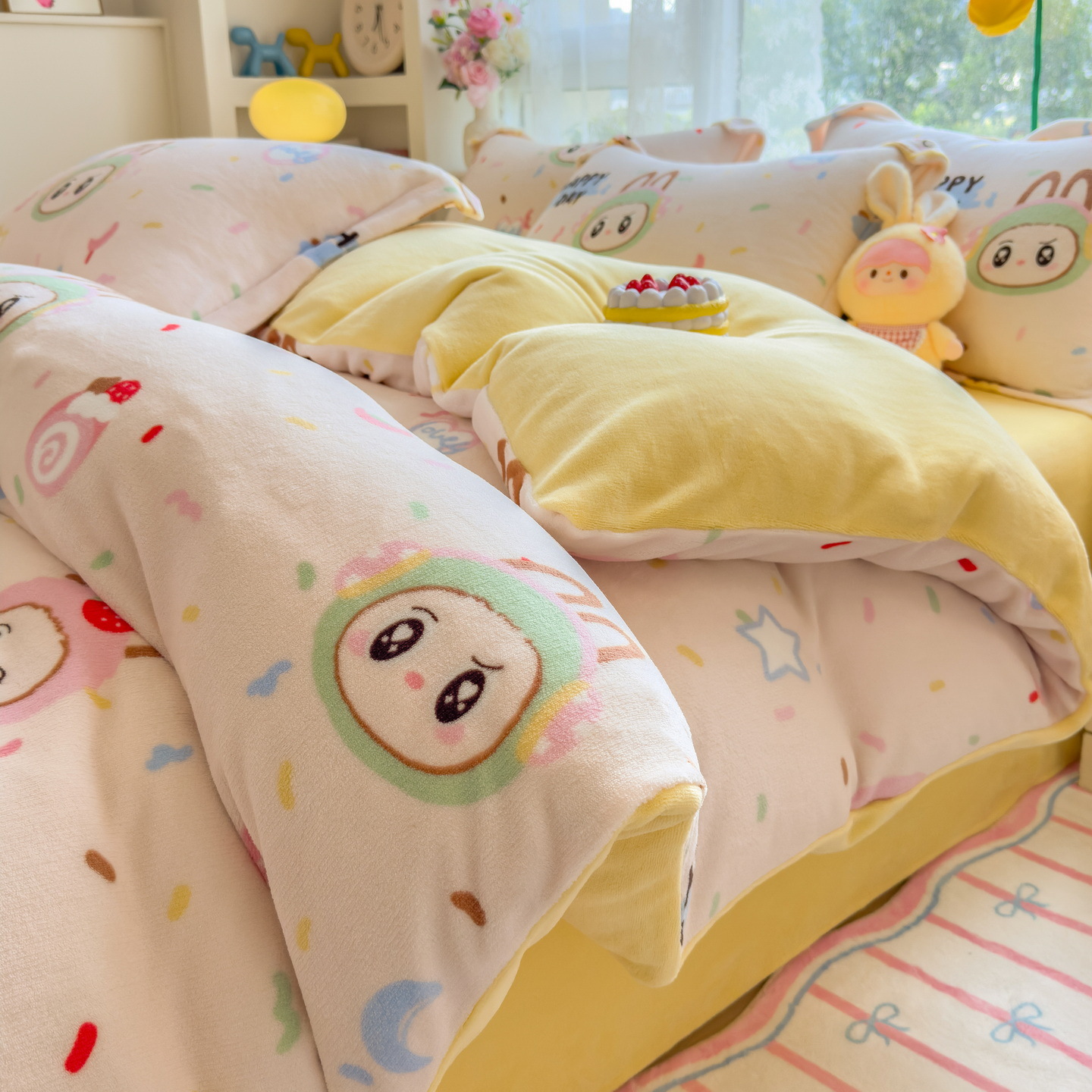 2026 nuevo invierno engrosado leche de lana de coral sábanas de lana de cama cubierta ropa de cama de dormitorio de tres piezas