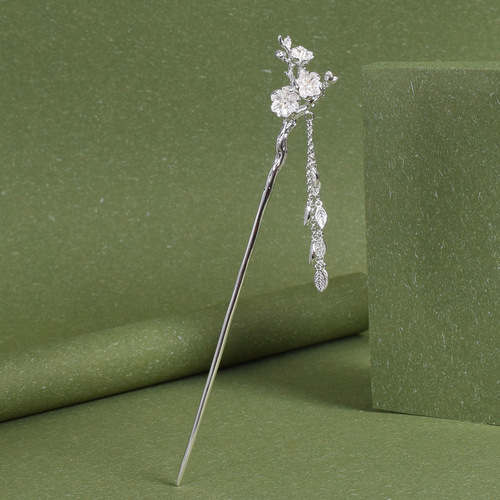 Twelve Flower Goddesses Plum Blossom Silk Tassel Hairpin for Women, Chinese Ancient Style Hairpin, Hanfu Ancient Costume Hair Accessory, Wholesale, Silver Plated Hairpin