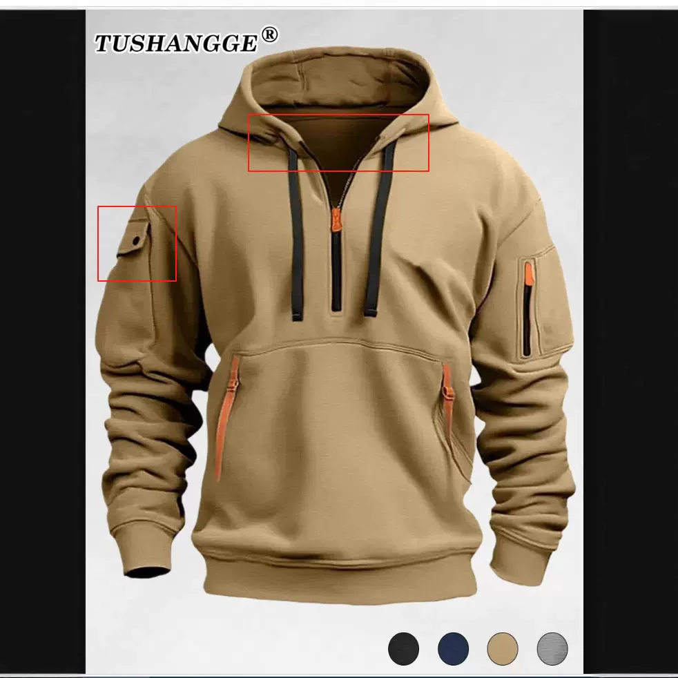 跨境春秋男士卫衣连帽衫拉链多口袋套头衫男士运动休闲外套