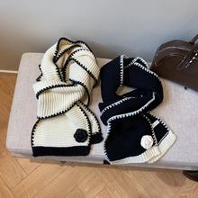 2024新款名媛风白色围巾女冬季氛围感韩版加厚披肩保暖毛线围脖