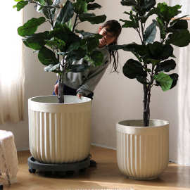 北欧氧化镁花盆创意大号圆形落地盆客厅户外绿植盆栽花器简约现代