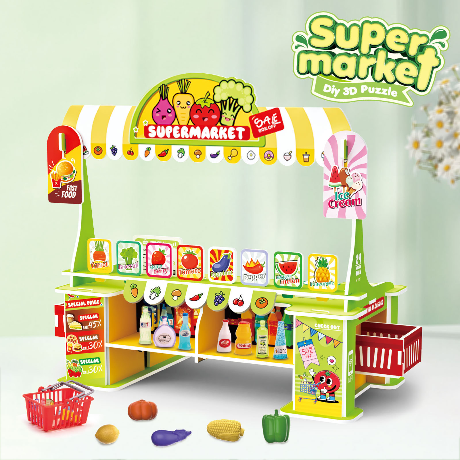 Comercio exterior infantil DIY puzzle 3D puzzle tridimensional supermercado hogar cocina médico puzzle modelo de juguete