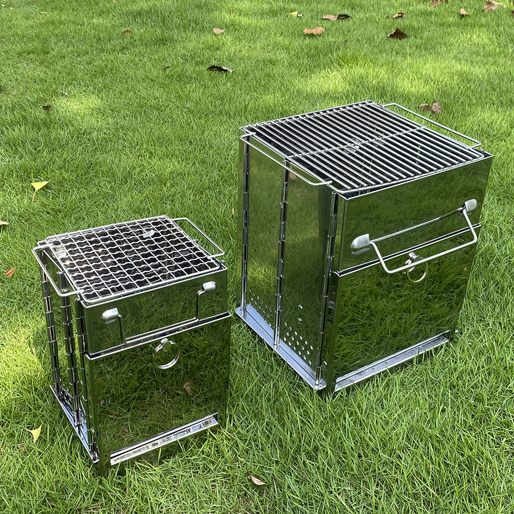 野营焚火炉迷你烧烤炉BBQ不锈钢柴火炉野餐折叠烧烤架篝火台